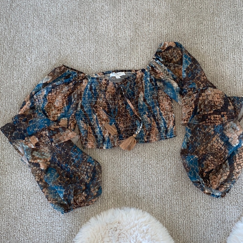 12th tribe cropped chiffon shirt.